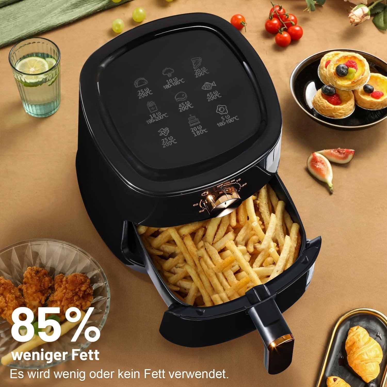 Friteuse sans huile│Oyajia│5.5L│1800W│Cuisson saine│Bouton manuel│Noir - Image 3