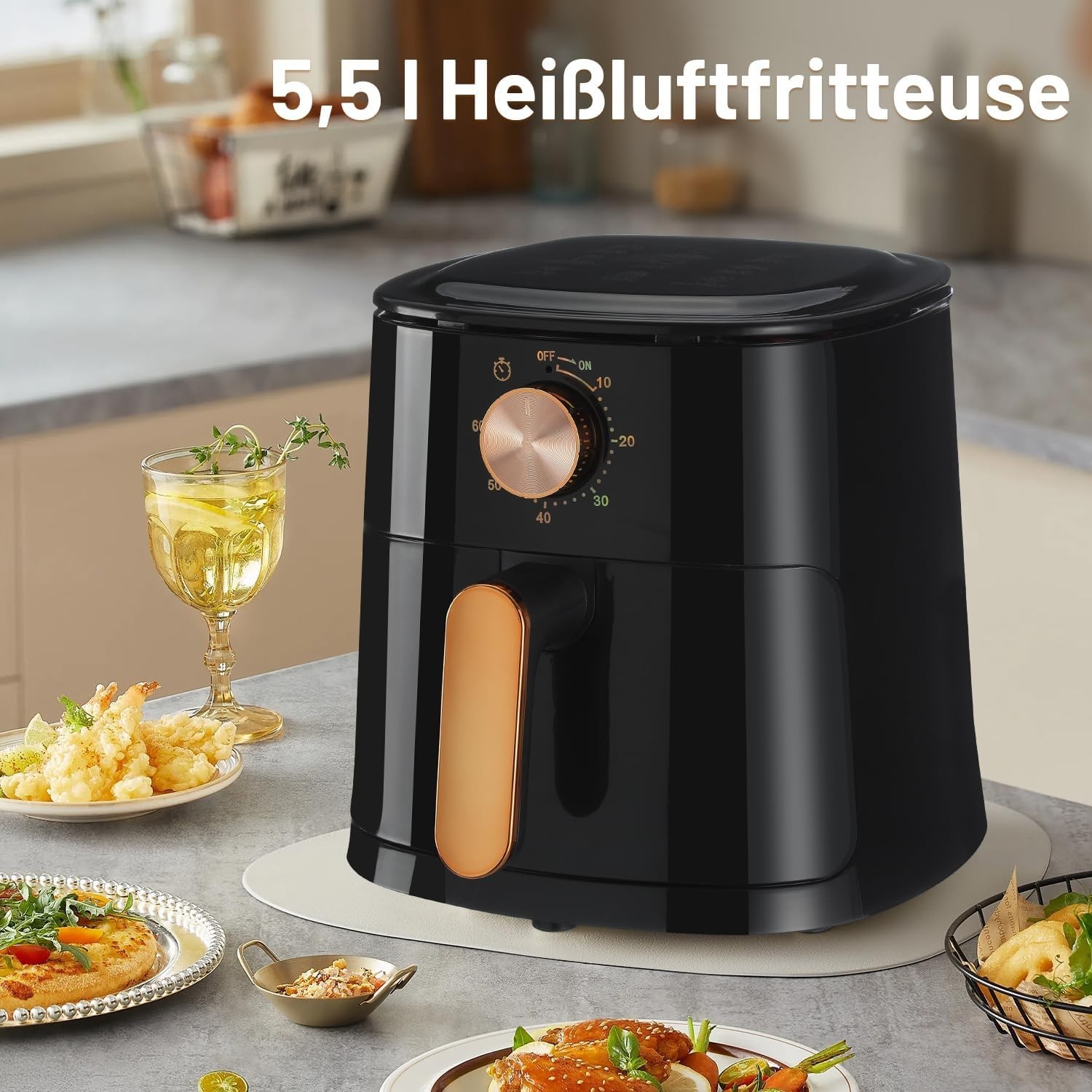 Friteuse sans huile│Oyajia│5.5L│1800W│Cuisson saine│Bouton manuel│Noir - Image 5