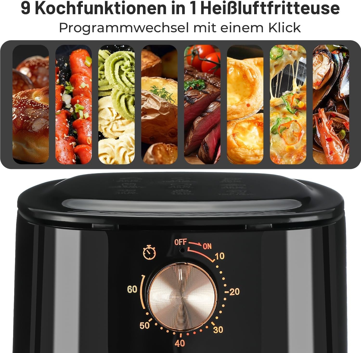 Friteuse sans huile│Oyajia│5.5L│1800W│Cuisson saine│Bouton manuel│Noir - Image 10