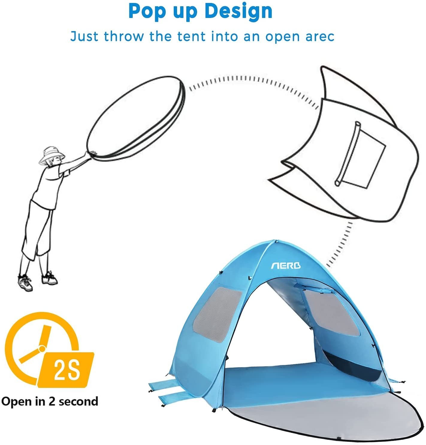 Tente de plage│BT001A│AERB│150cm x 130cm│Abri soleil léger│Bien ventilé│Bleu - Image 2