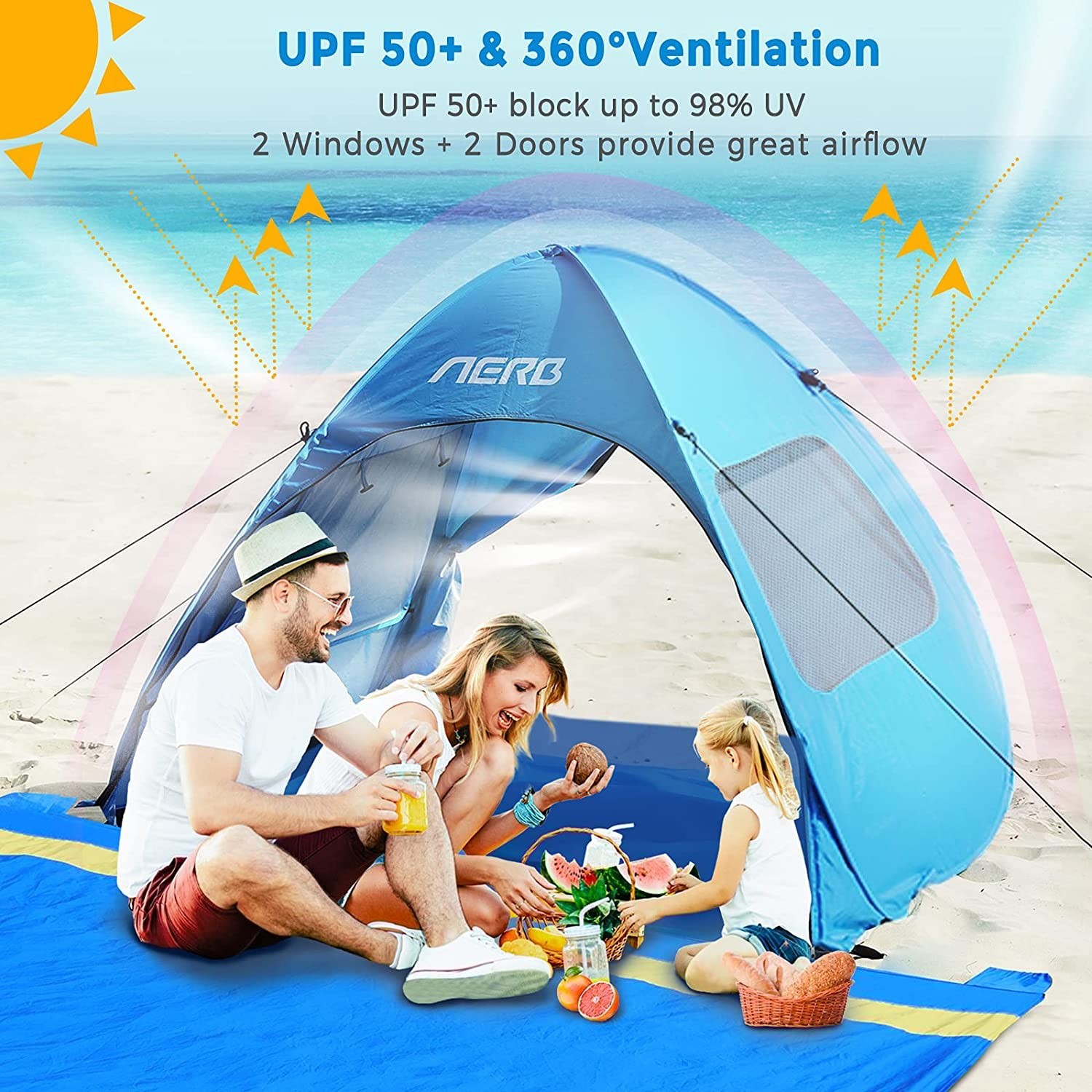 Tente de plage│BT001A│AERB│150cm x 130cm│Abri soleil léger│Bien ventilé│Bleu - Image 3