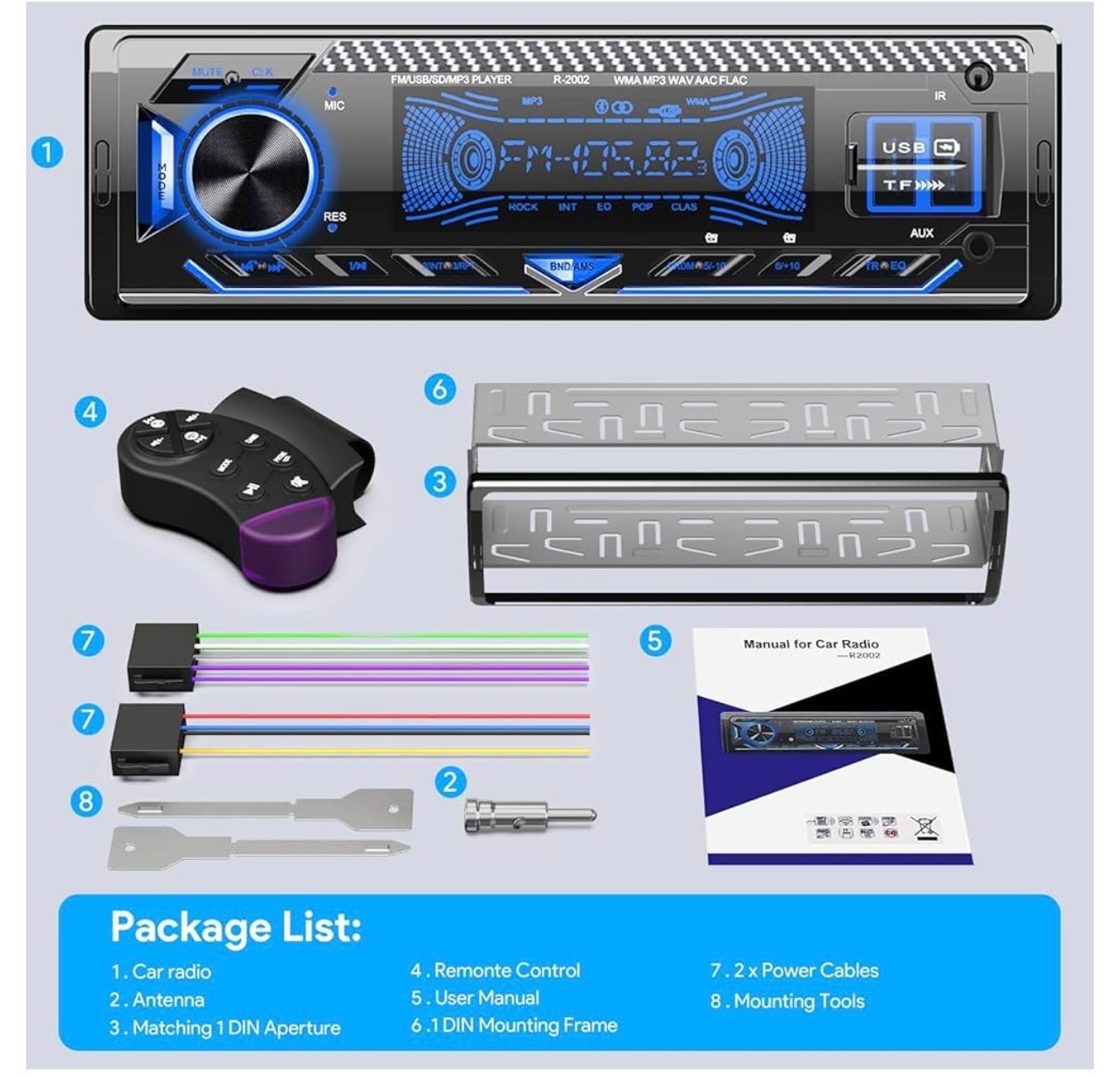 DAZZMO│RDS Autoradio N-2002│ Bluetooth 5.0│ 1 DIN Mains-libres USB/TF 7 Couleurs - Image 3