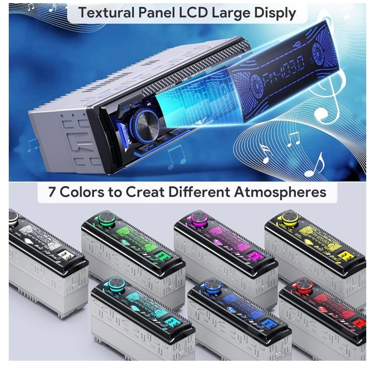 DAZZMO│RDS Autoradio N-2002│ Bluetooth 5.0│ 1 DIN Mains-libres USB/TF 7 Couleurs - Image 6