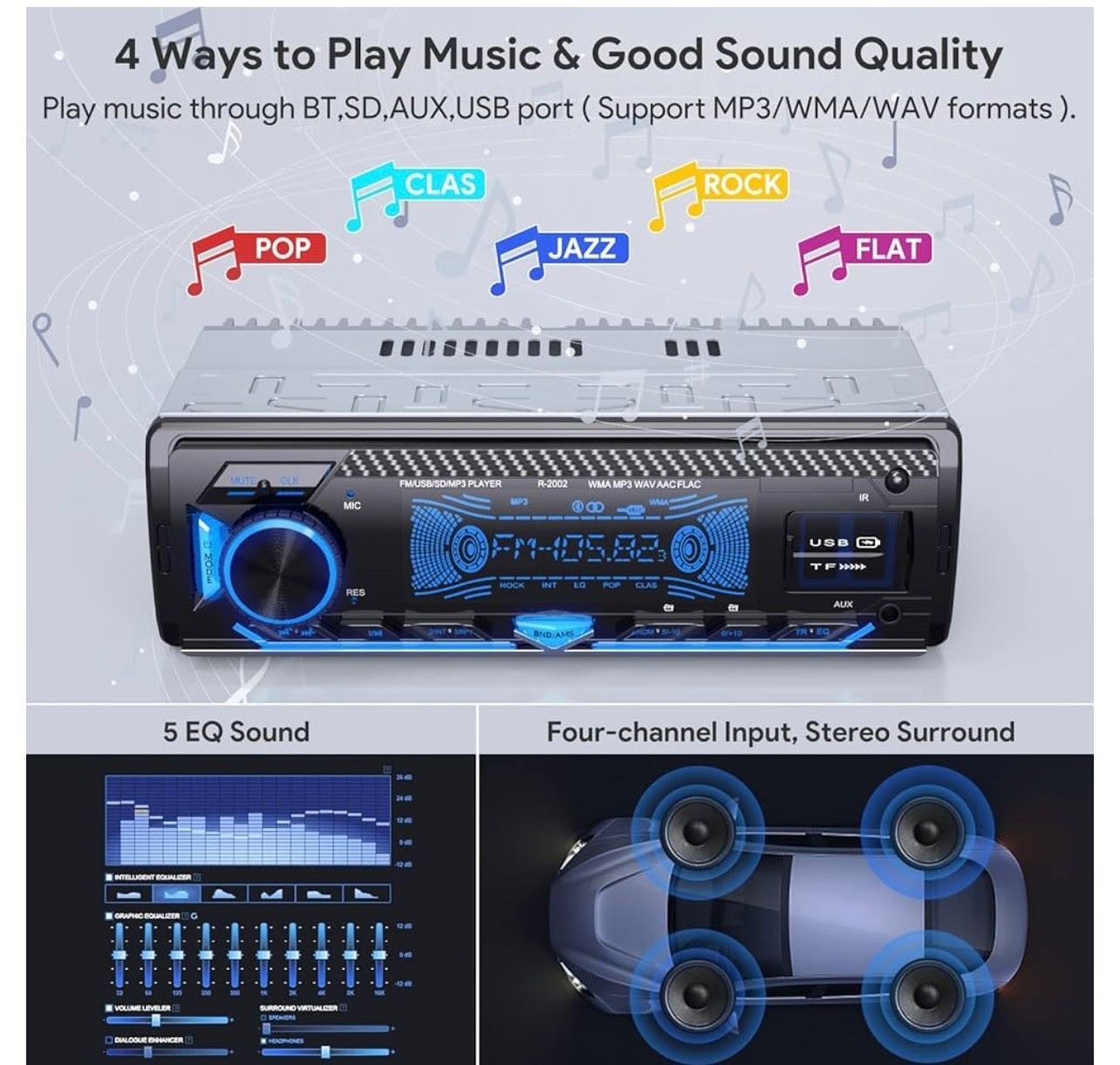 DAZZMO│RDS Autoradio N-2002│ Bluetooth 5.0│ 1 DIN Mains-libres USB/TF 7 Couleurs - Image 7