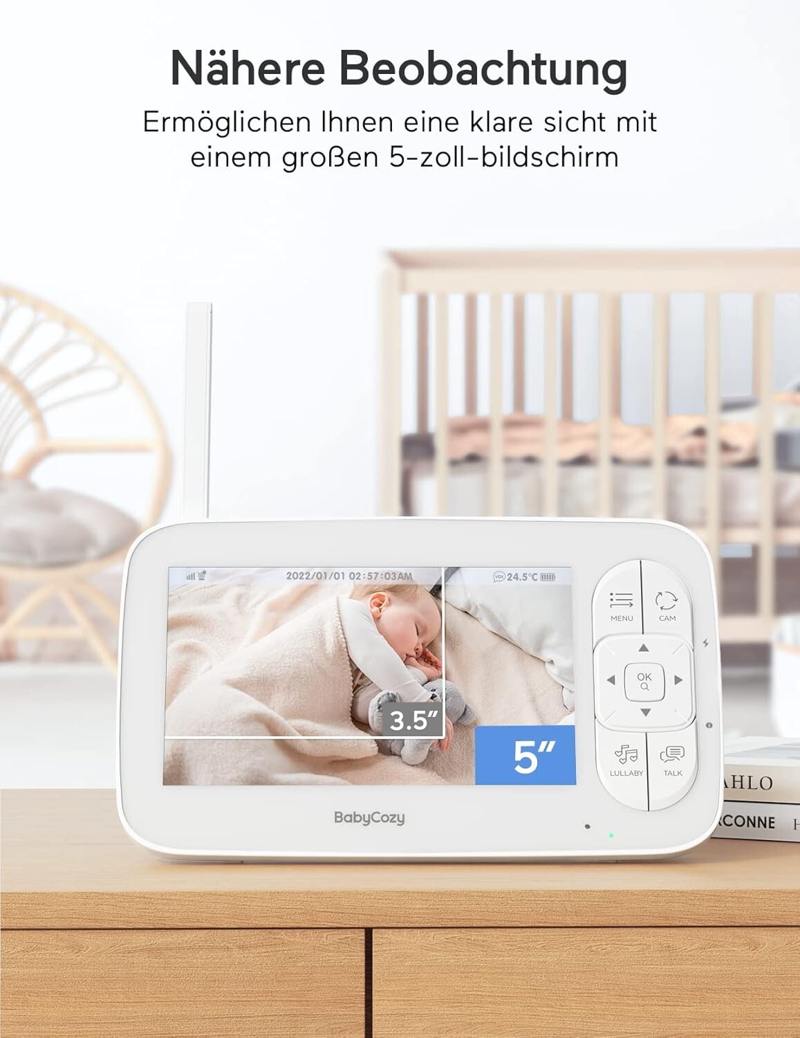 Moniteur vidéo pour bébé|Babyphone avec caméra & audio|5" 720P|BABYCOZY - Image 4