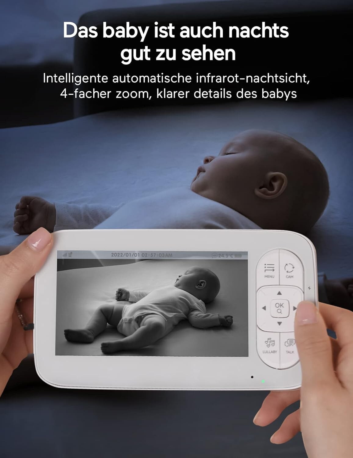 Moniteur vidéo pour bébé|Babyphone avec caméra & audio|5" 720P|BABYCOZY - Image 5
