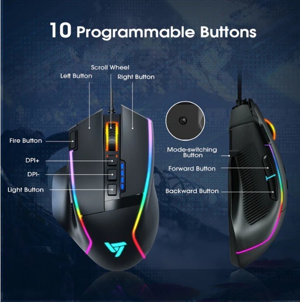 Souris de jeu| RVB filaire| VicTsing |avec 10 boutons programmables - Image 3