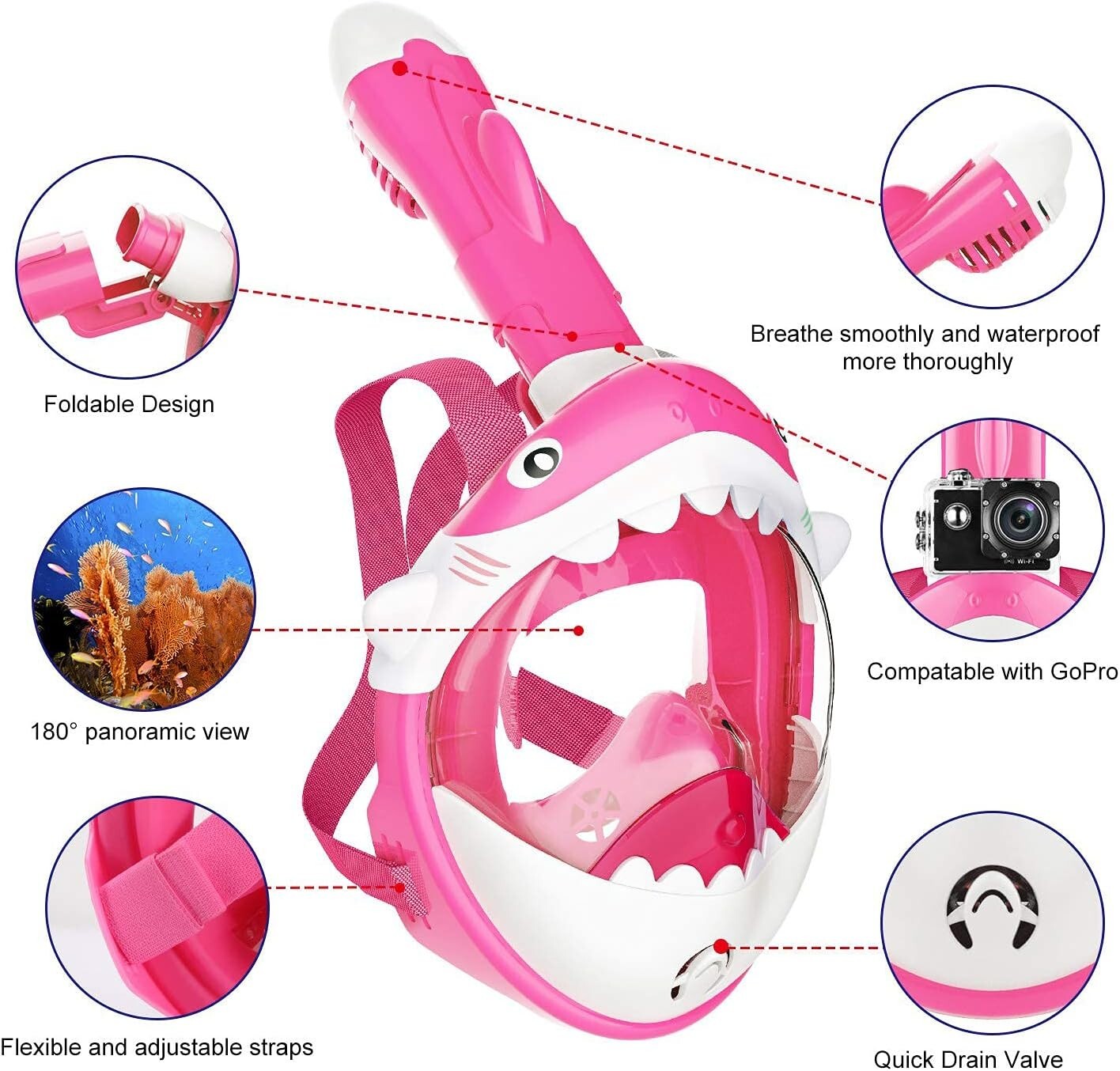 Masque de plongée|pour enfant|Motif requin|180 ° de vision|+ accessoires|SECOOL - Image 4
