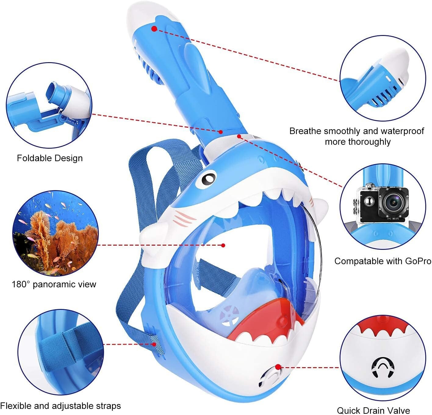Masque de plongée|pour enfant|Motif requin|180 ° de vision|+ accessoires|SECOOL - Image 8