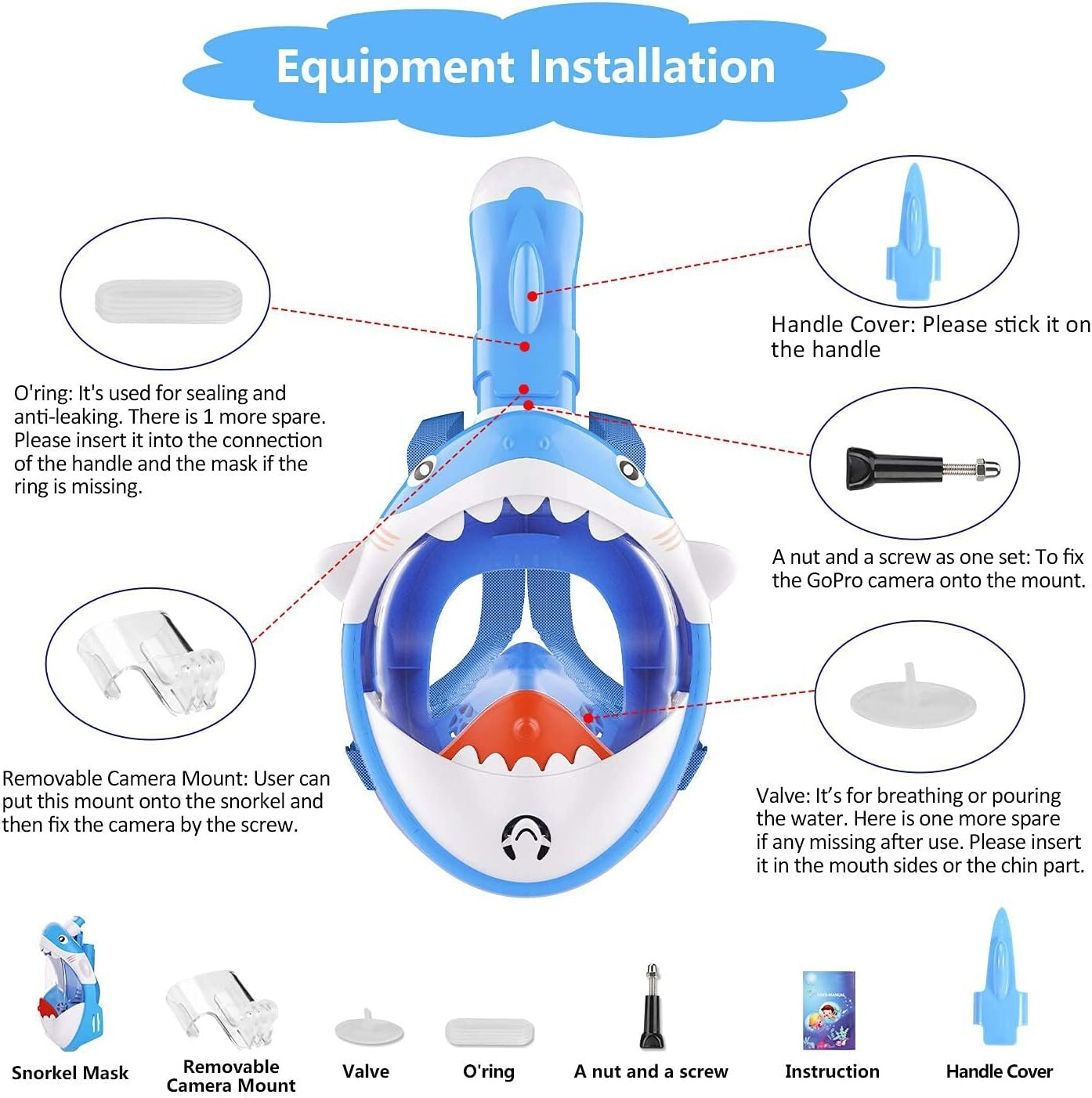 Masque de plongée|pour enfant|Motif requin|180 ° de vision|+ accessoires|SECOOL - Image 9
