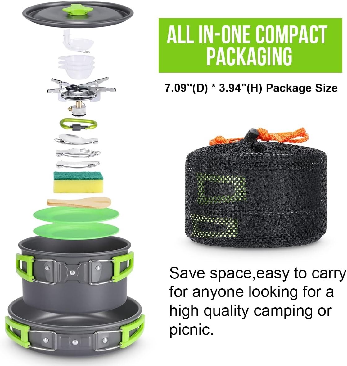 Kit Camping, Kit de casseroles et accessoires Camping, WOSTOO 2 /3 personnes - Image 4