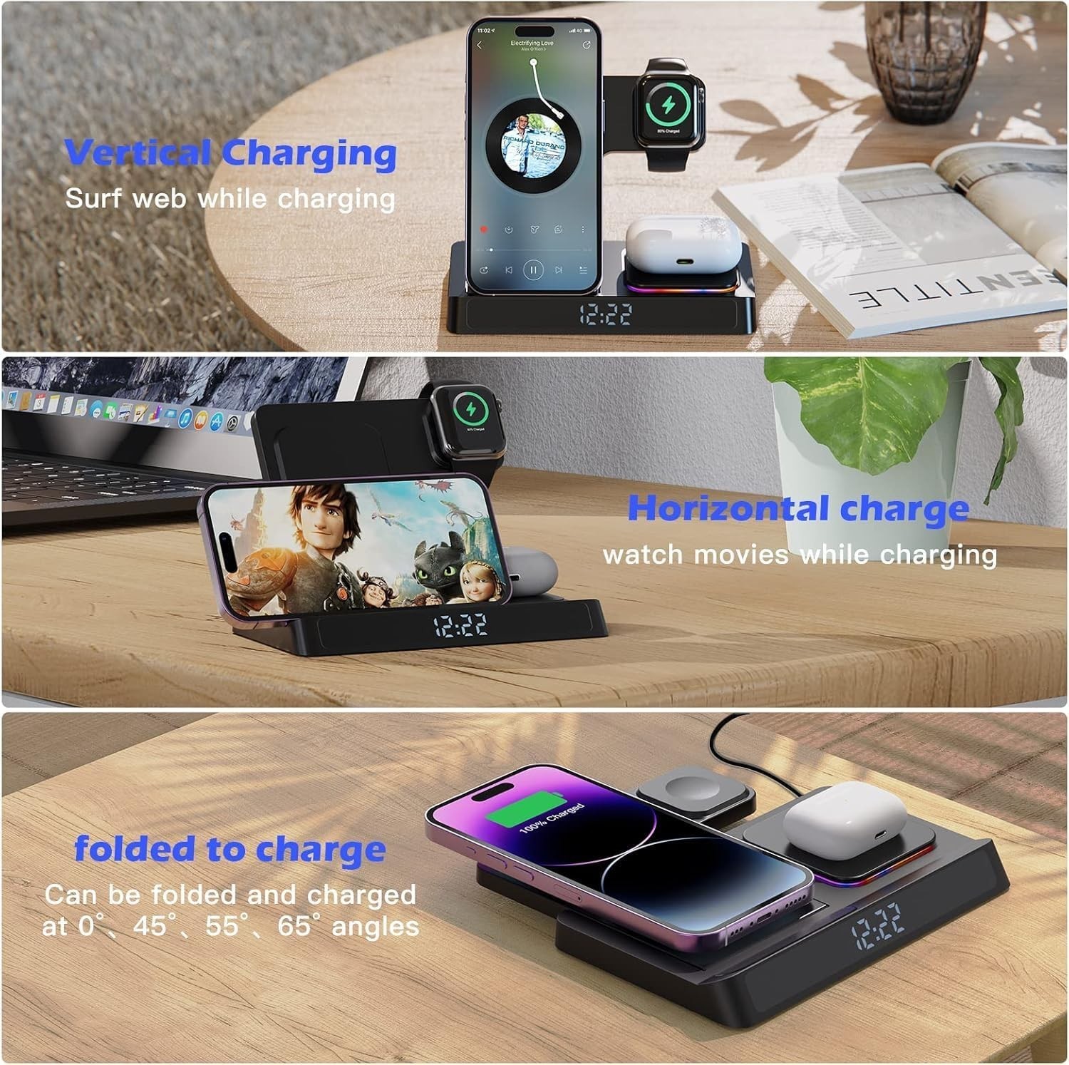Chargeur sans fil 4-en-1 │IPhone│Apple Watch│Ecouteurs TWS │Compatibles Qi - Image 6