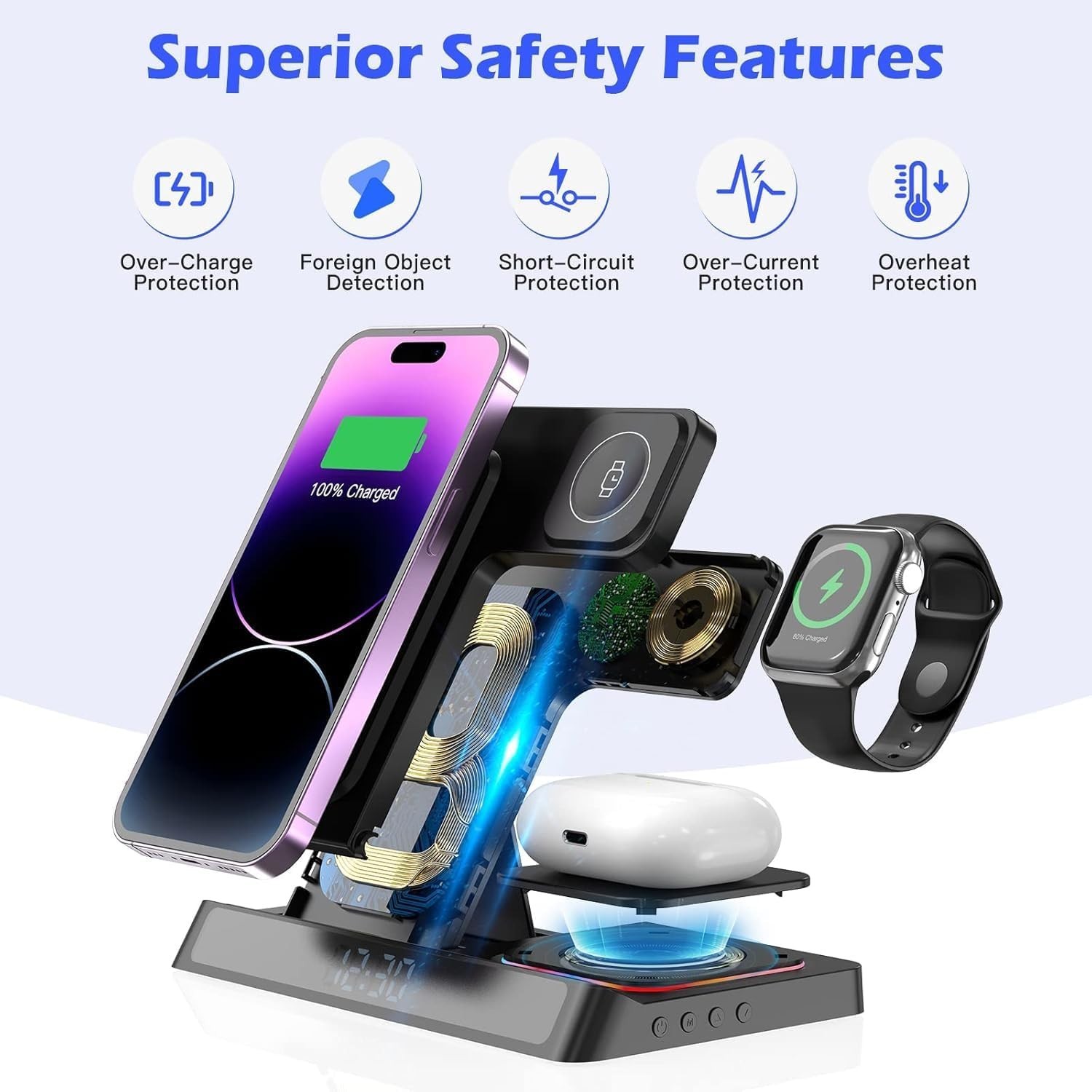 Chargeur sans fil 4-en-1 │IPhone│Apple Watch│Ecouteurs TWS │Compatibles Qi - Image 7