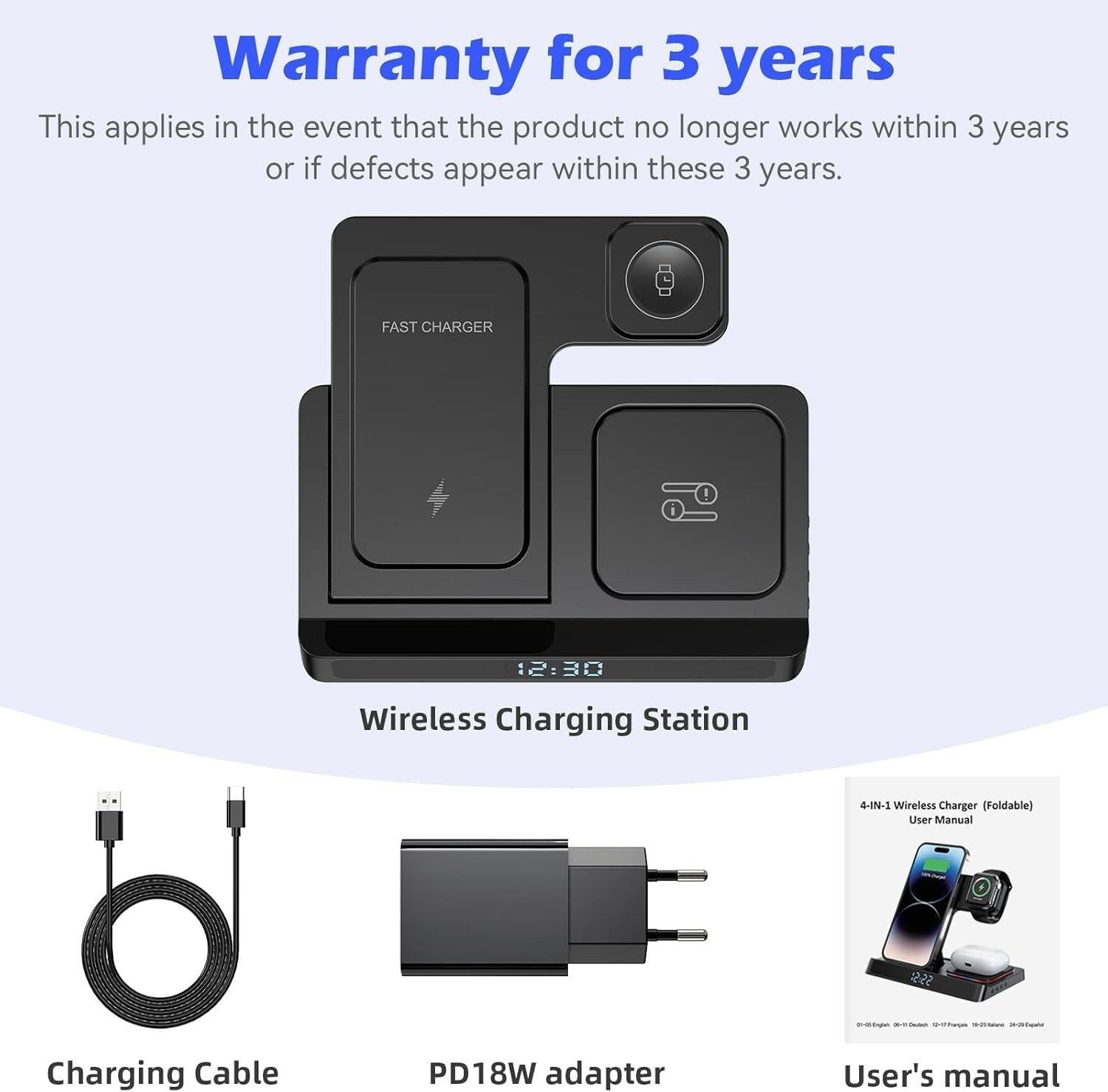 Chargeur sans fil 4-en-1 │IPhone│Apple Watch│Ecouteurs TWS │Compatibles Qi - Image 8