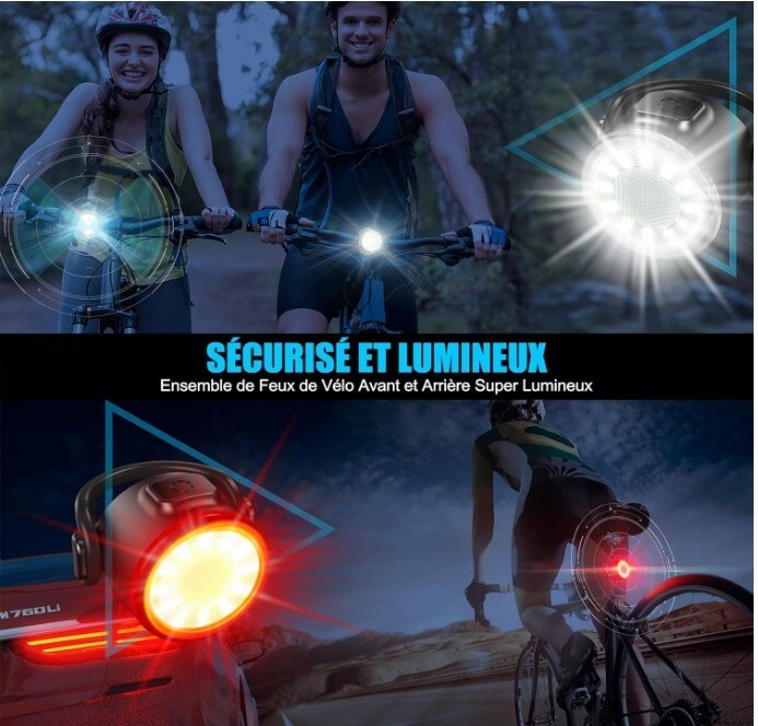 Lumière vélo│Phares│Lampe vélo│Avant et Arrière │Polyvalent│Rechargeable USB - Image 2