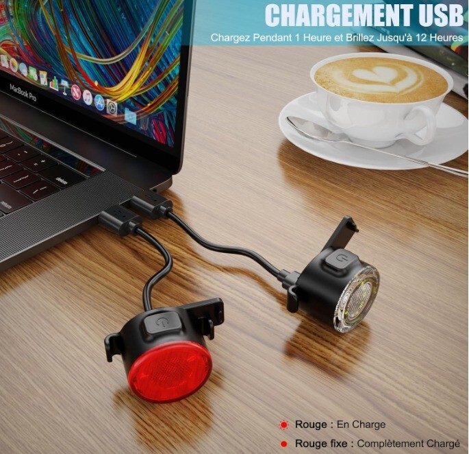 Lumière vélo│Phares│Lampe vélo│Avant et Arrière │Polyvalent│Rechargeable USB - Image 4