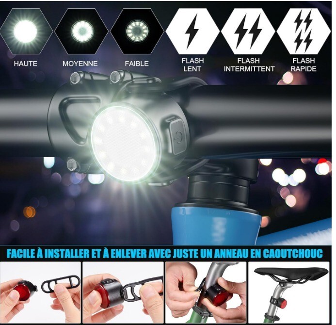 Lumière vélo│Phares│Lampe vélo│Avant et Arrière │Polyvalent│Rechargeable USB - Image 5