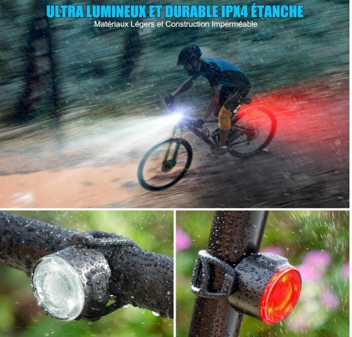 Lumière vélo│Phares│Lampe vélo│Avant et Arrière │Polyvalent│Rechargeable USB - Image 6
