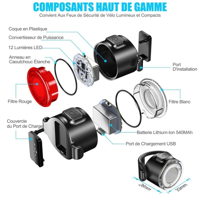 Lumière vélo│Phares│Lampe vélo│Avant et Arrière │Polyvalent│Rechargeable USB - Image 7