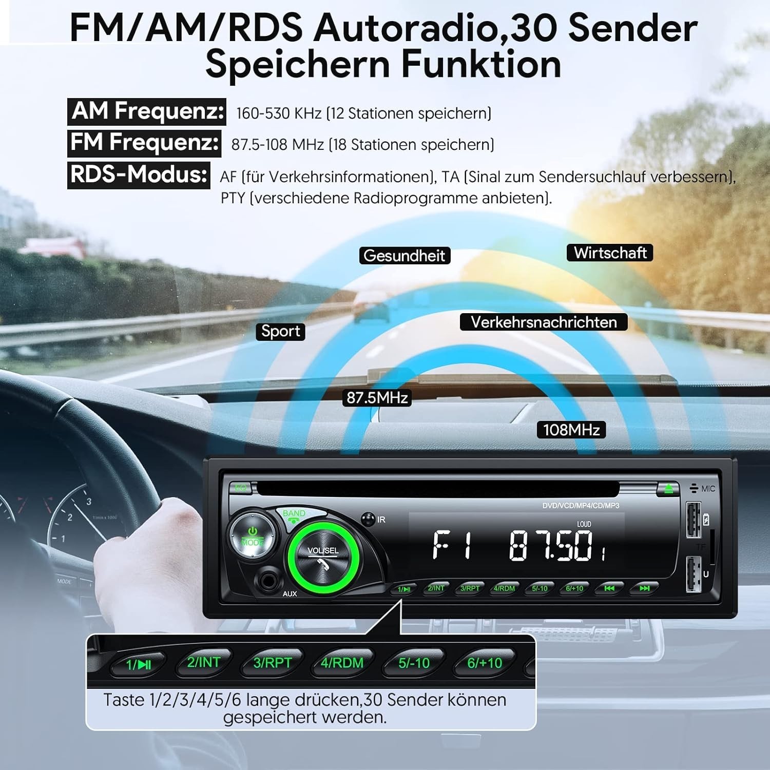 Autoradio de voiture│Chismos│MP3 Bluetooth │FM/AM │USB │SD │AUX │Affichage LED - Image 3