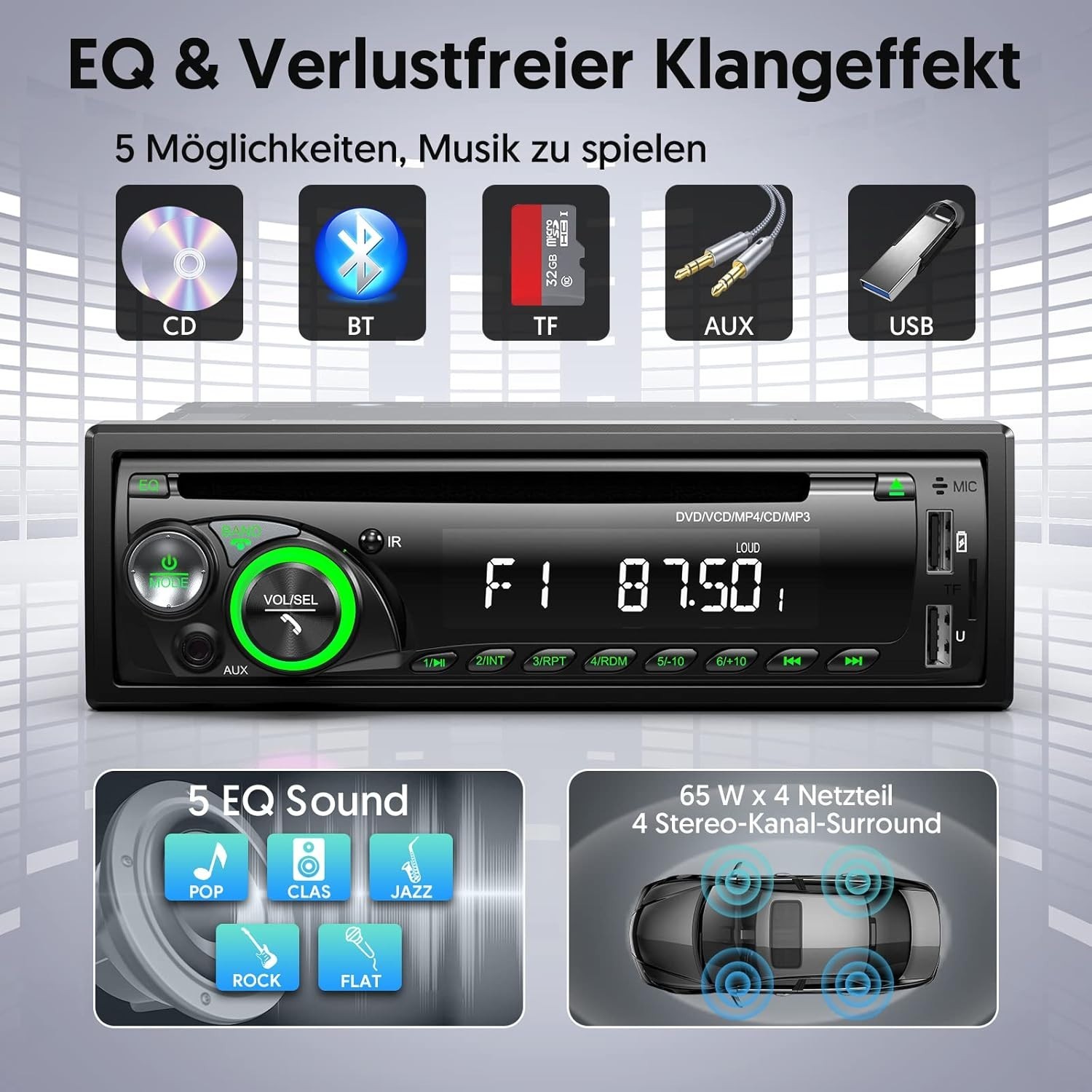 Autoradio de voiture│Chismos│MP3 Bluetooth │FM/AM │USB │SD │AUX │Affichage LED - Image 5