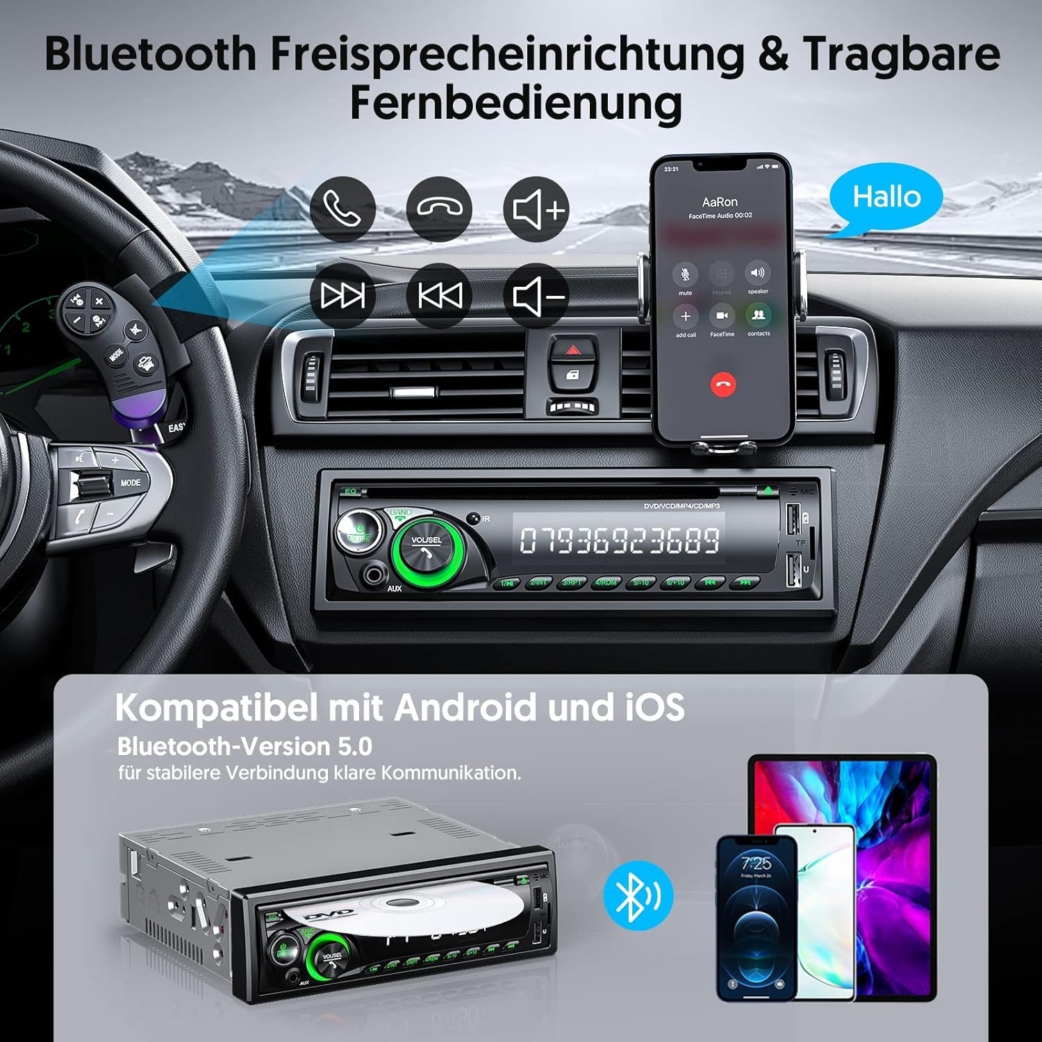 Autoradio de voiture│Chismos│MP3 Bluetooth │FM/AM │USB │SD │AUX │Affichage LED - Image 9