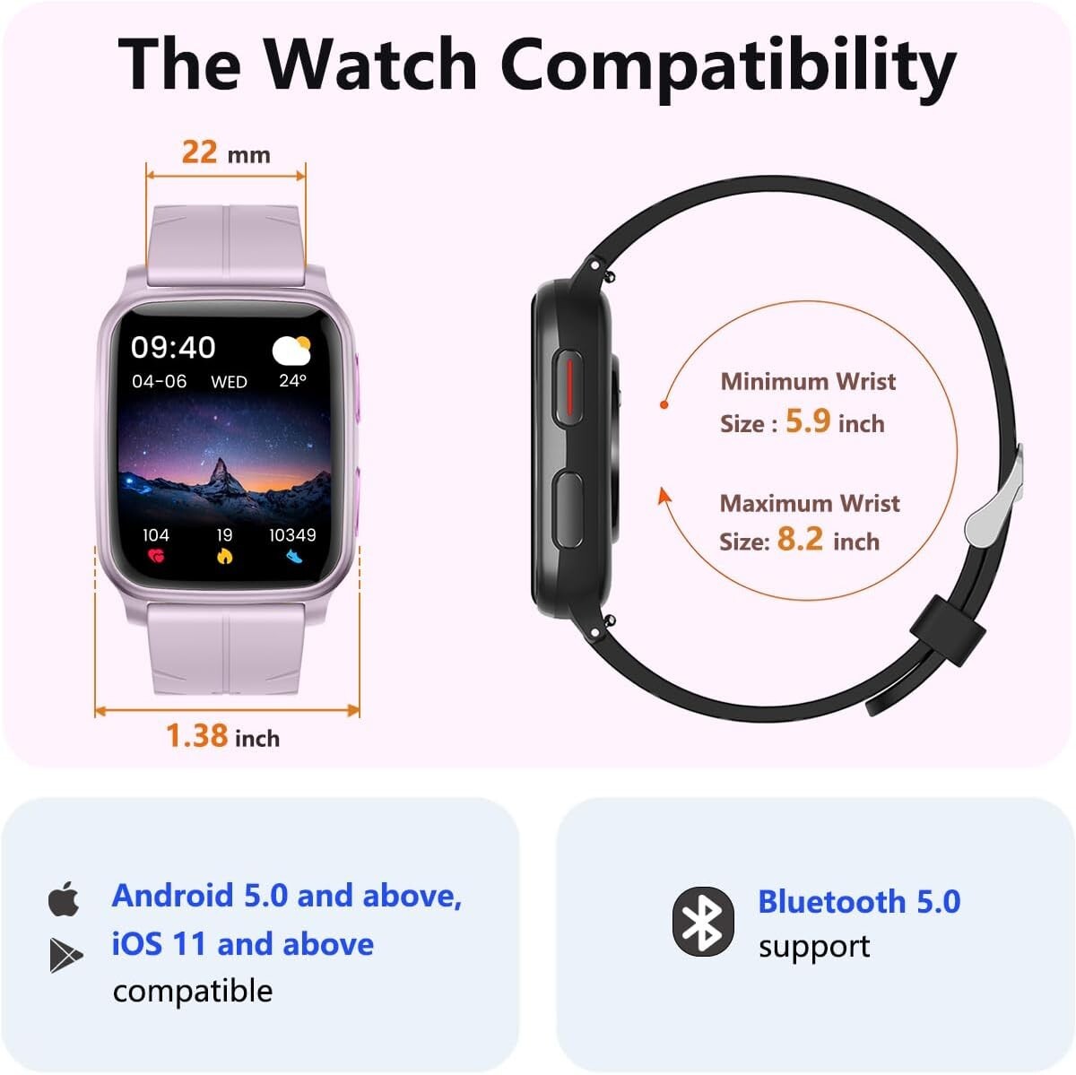 Montre connectée FITVII avec moniteur de pression artérielle, de fréquence cardi - Image 3