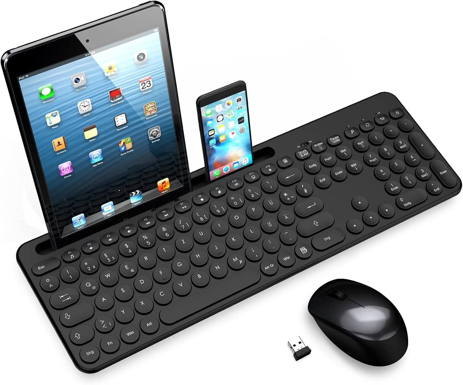 Clavier Souris sans fil, ergonomique, QWERTZ PC sans fil Leadsail K933-Noir