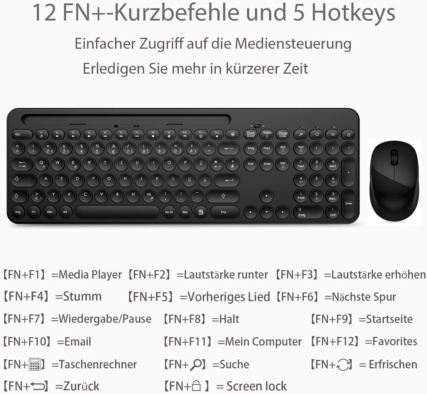 Clavier Souris sans fil, ergonomique, QWERTZ PC sans fil Leadsail K933-Noir - Image 4