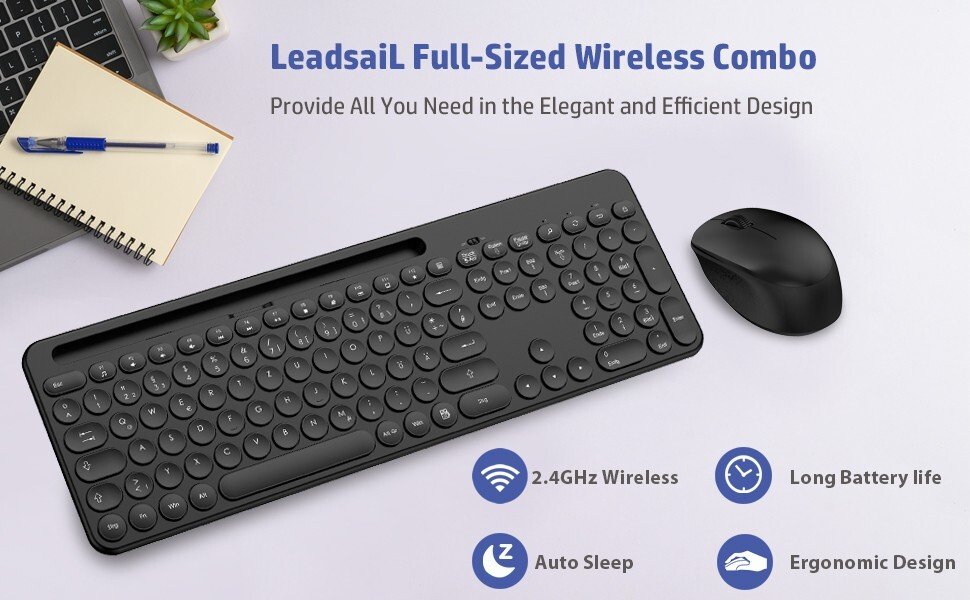 Clavier Souris sans fil, ergonomique, QWERTZ PC sans fil Leadsail K933-Noir - Image 6