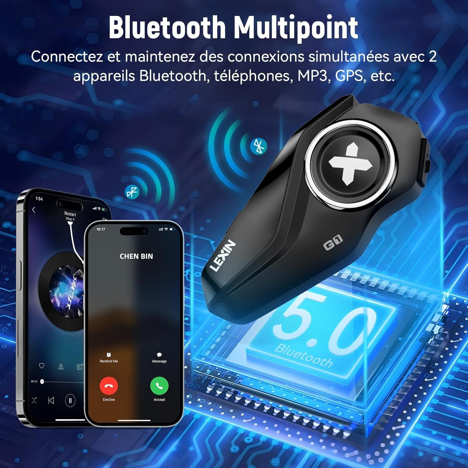 LEXIN │intercom│ casque│ moto │B4 FM │bluetooth │pack duo│partage de musique│ - Image 5