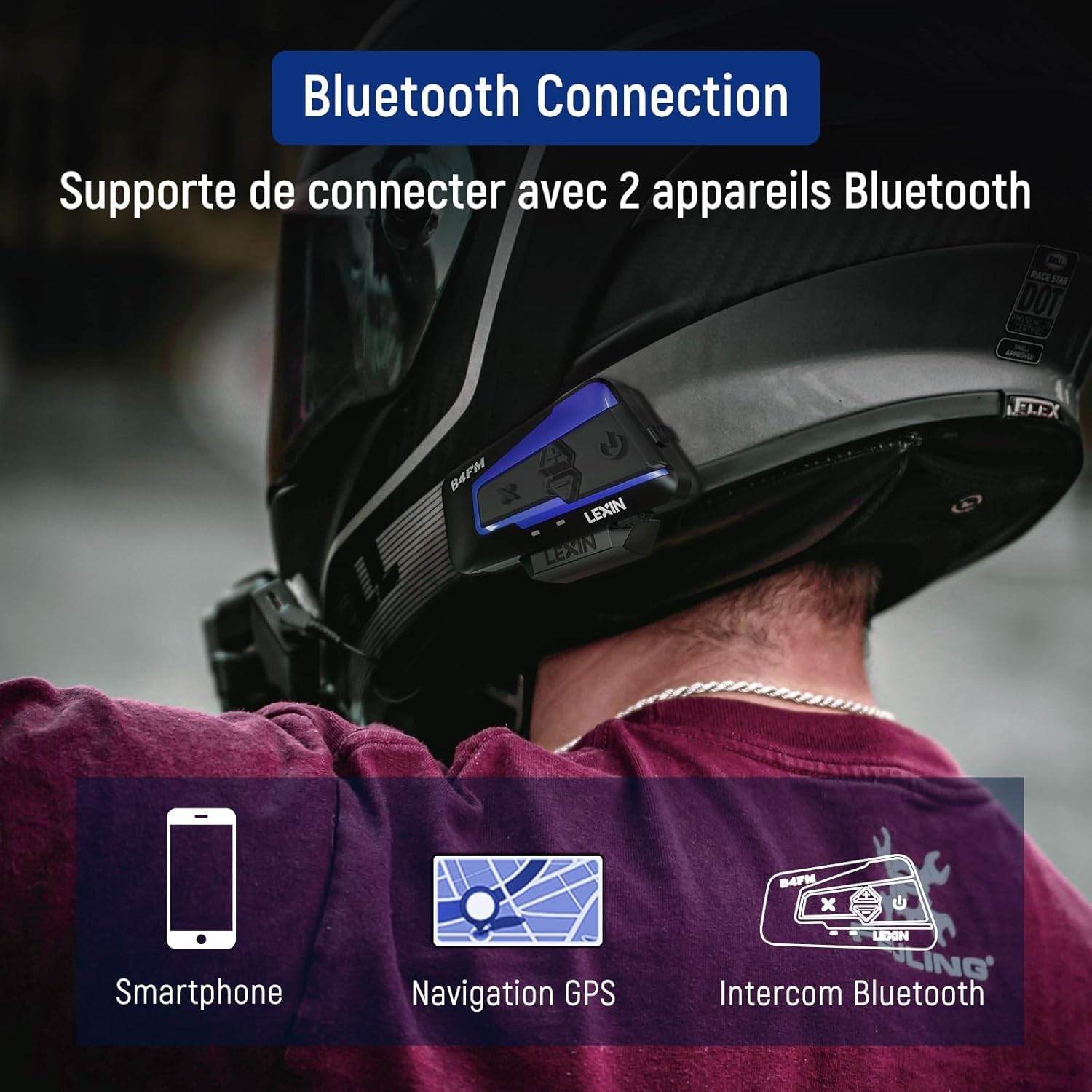LEXIN │intercom│ casque│ moto │B4 FM │bluetooth │pack duo│partage de musique│ - Image 7