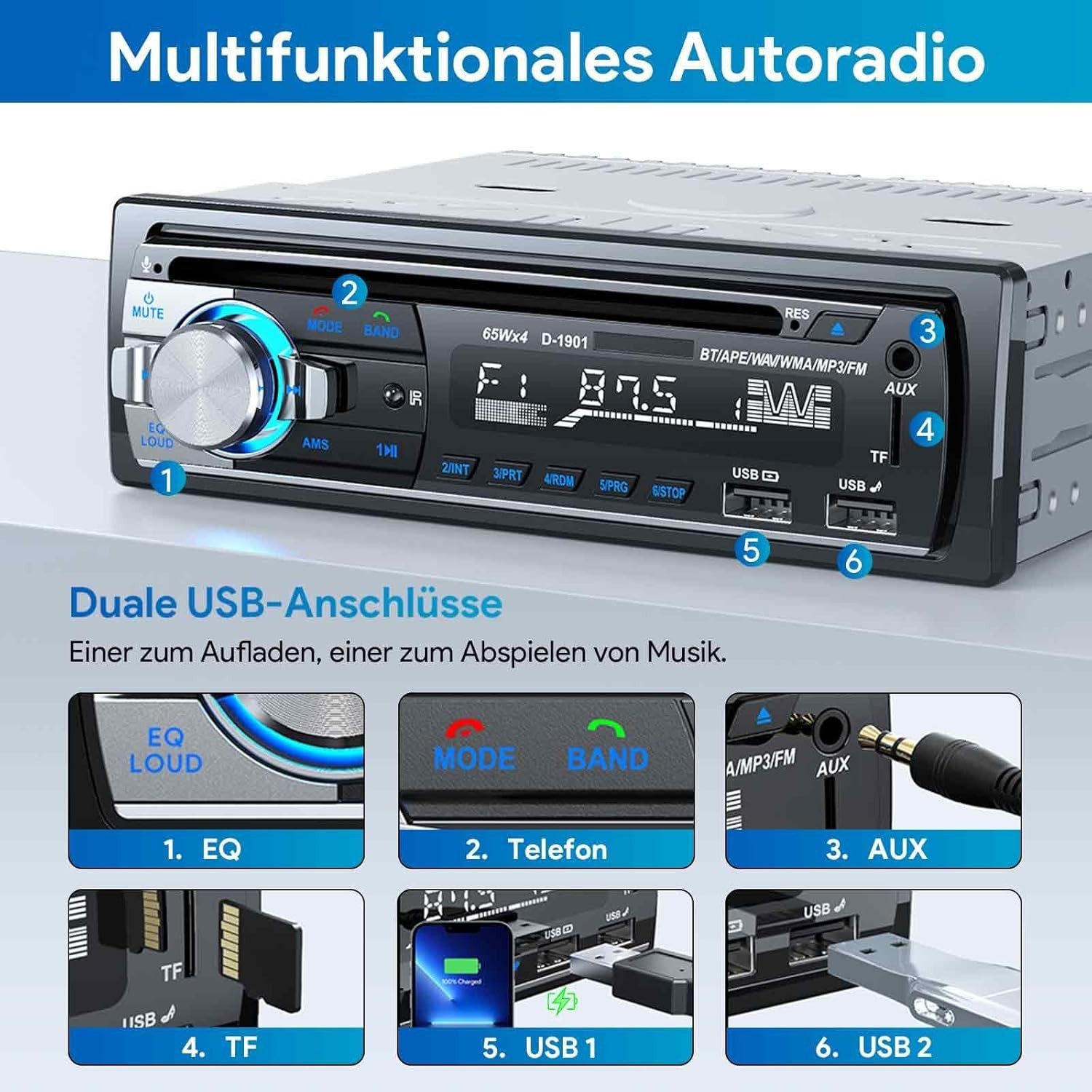 Autoradio Bluetooth CD DVD Lecteur, CENXINY RDS Poste Radio Voiture Bluetooth 5. - Image 3