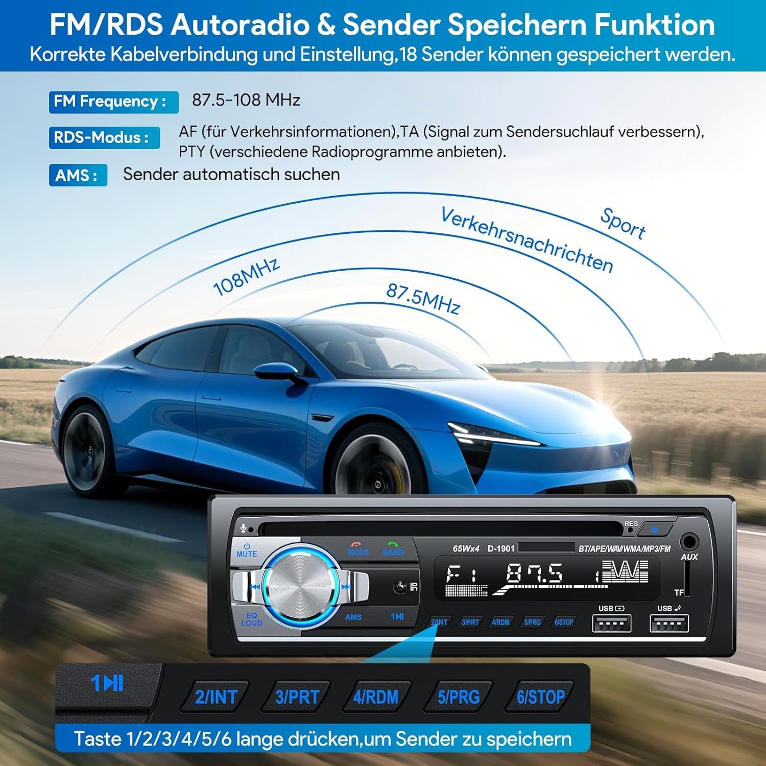 Autoradio Bluetooth CD DVD Lecteur, CENXINY RDS Poste Radio Voiture Bluetooth 5. - Image 6