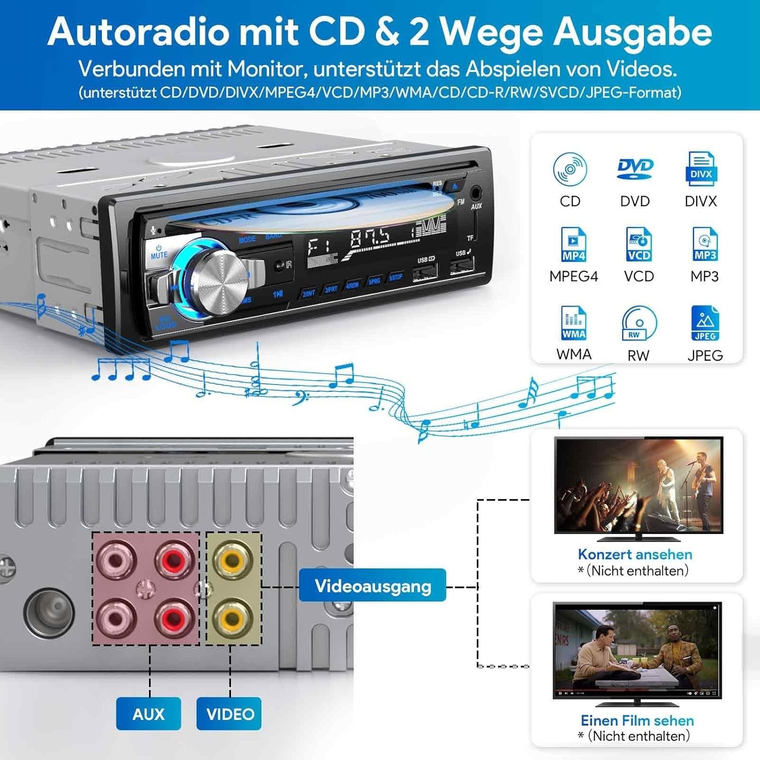 Autoradio Bluetooth CD DVD Lecteur, CENXINY RDS Poste Radio Voiture Bluetooth 5. - Image 8