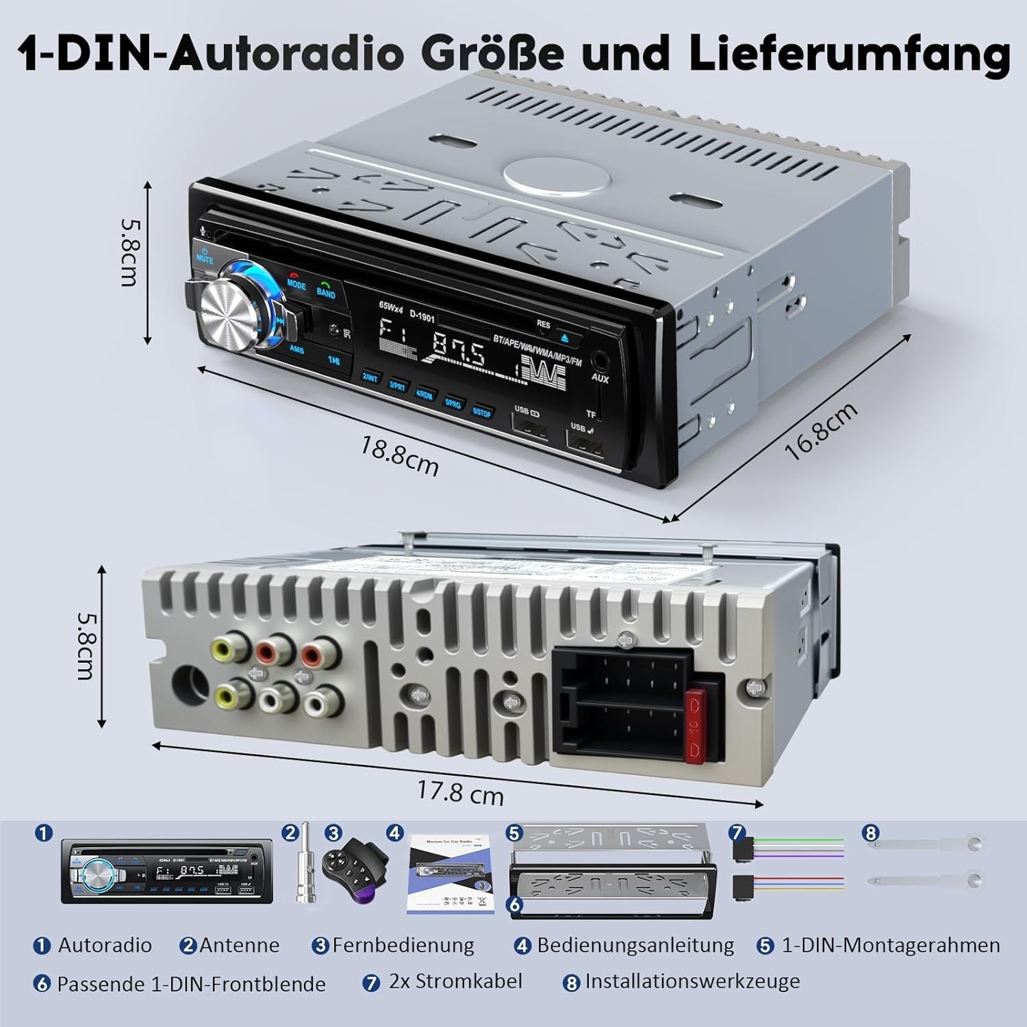 Autoradio Bluetooth CD DVD Lecteur, CENXINY RDS Poste Radio Voiture Bluetooth 5. - Image 9