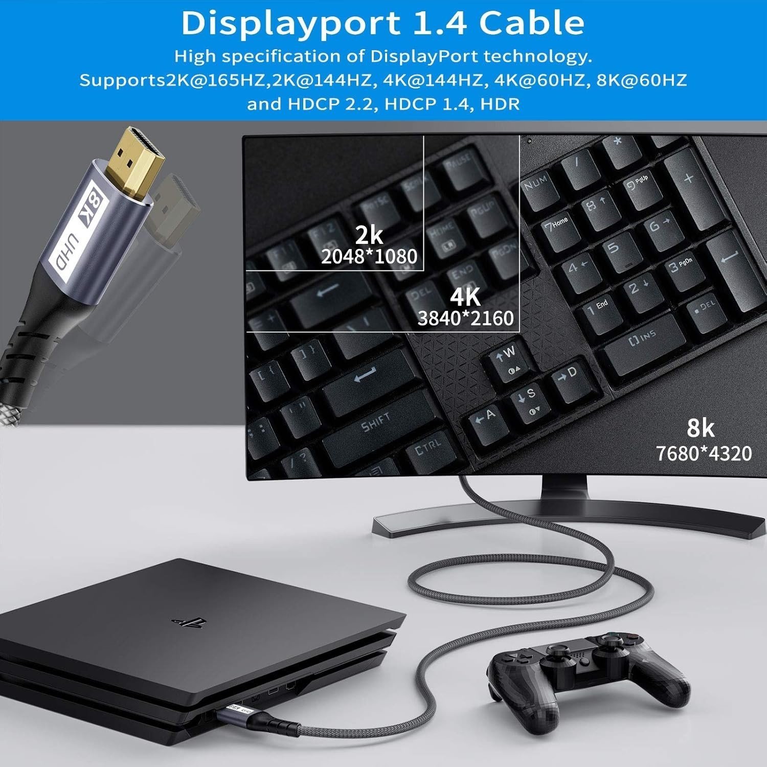 Câble DisplayPort 8K Yurnero 8K60Hz 4K144Hz Haute Qualité - Image 3