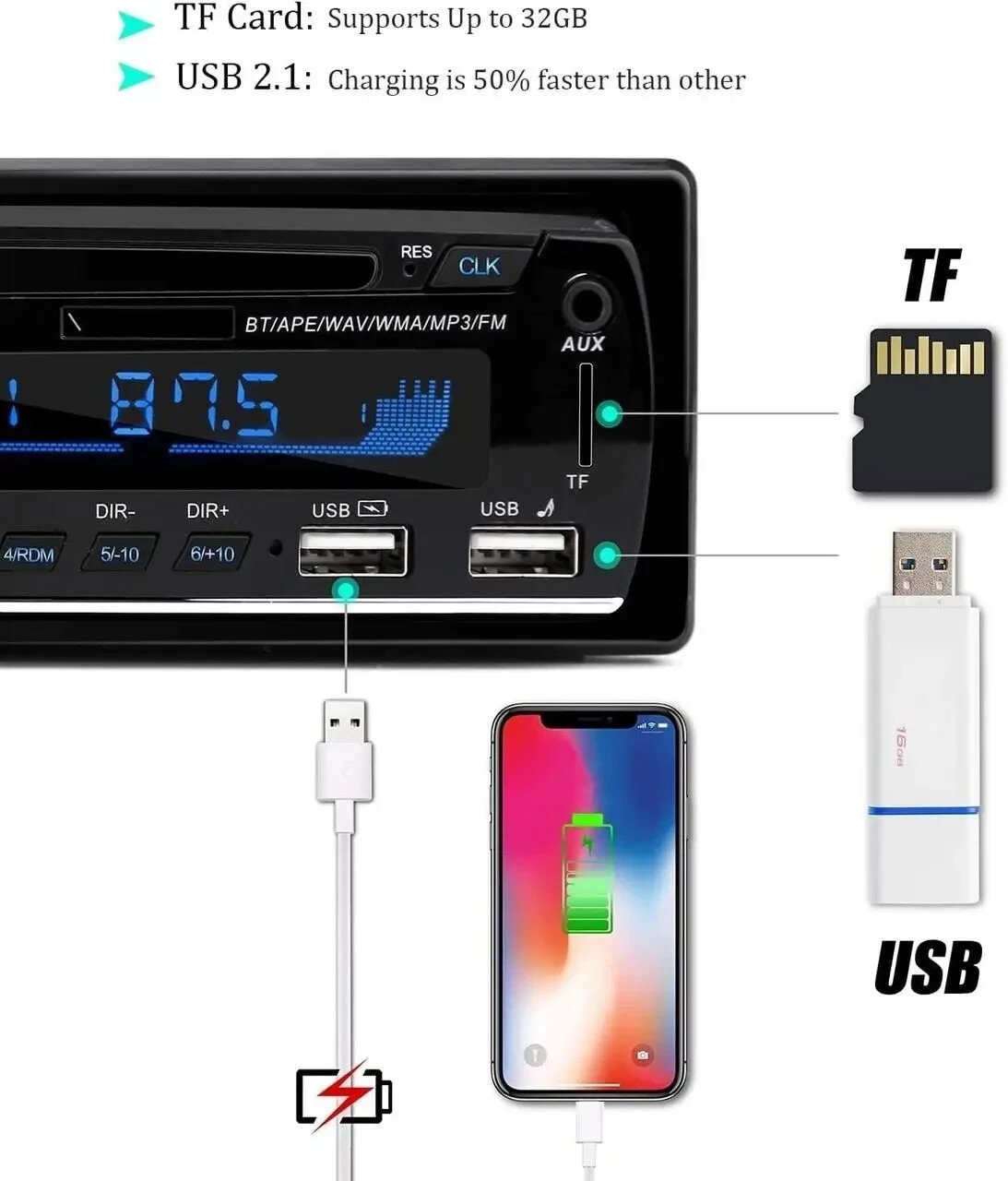 Autoradio Bluetooth 1DIN USB SD FM AM Avec Télécommande - Image 3