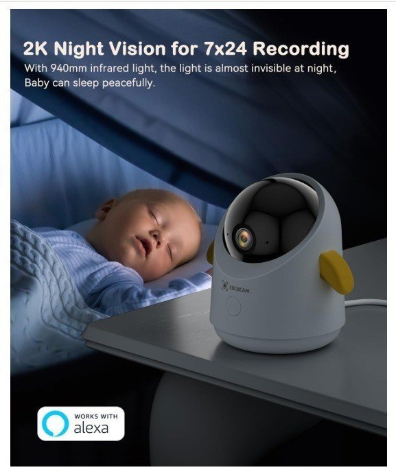 Caméra Bébé Wi‑Fi Cococam 2K – Vision Nocturne, Pleurs, Rotation 355°/120° - Image 6