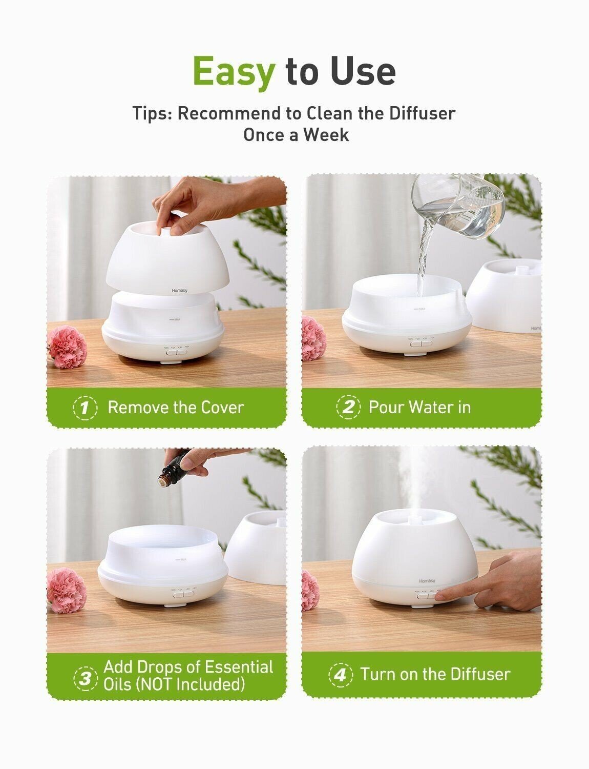 Aroma Diffuser Homàsy 500 ml - Diffuseur d'Arômes - Image 3