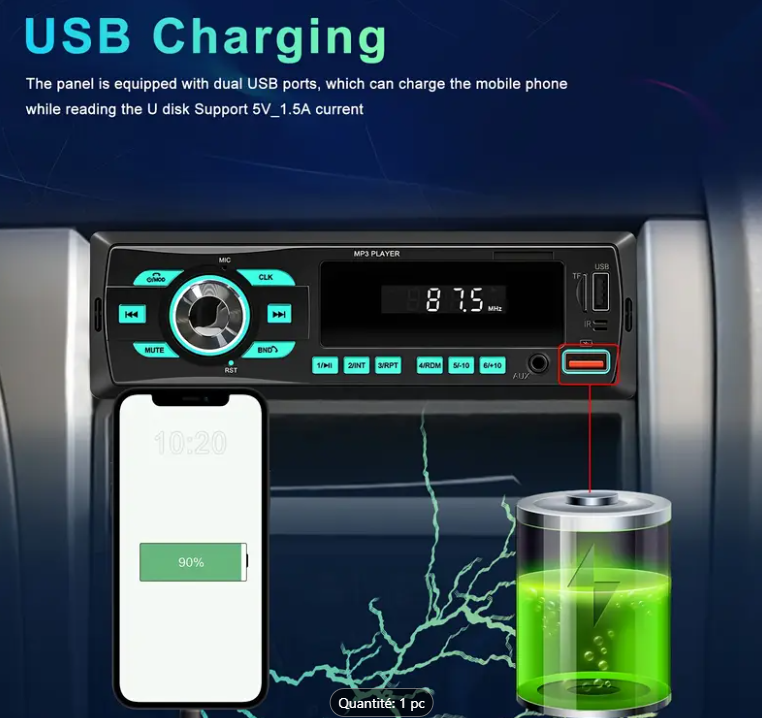 Autoradio R2214 Bluetooth MP3 2 USB AUX FM Voiture - Image 3