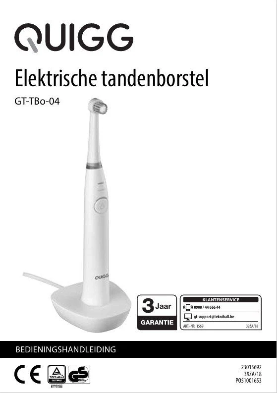 GT‑TBo‑04 –Brosse à dents électrique Quigg sans fil, 4 vitesses, vibrations USB - Image 3