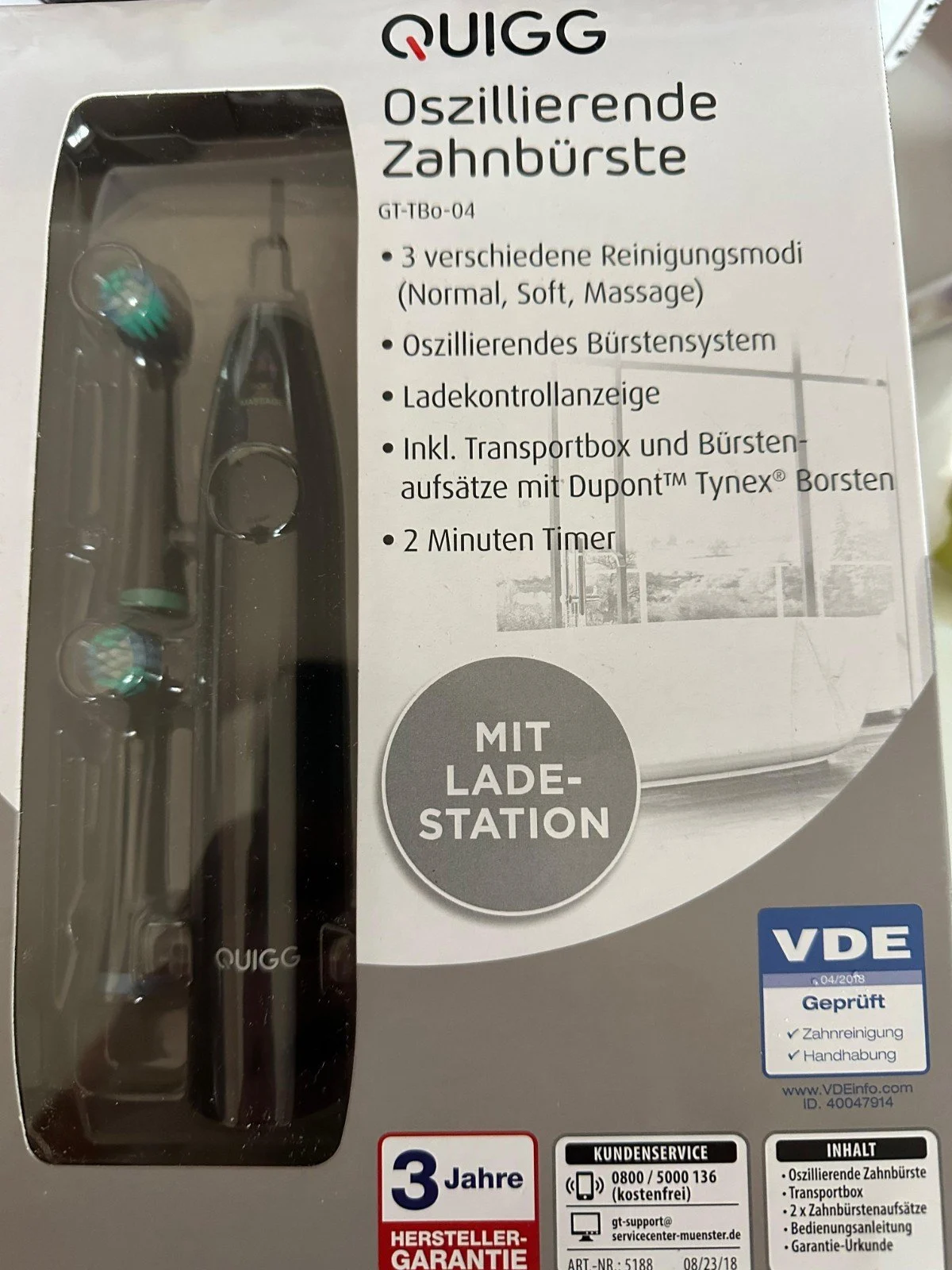 GT‑TBo‑04 –Brosse à dents électrique Quigg sans fil, 4 vitesses, vibrations USB - Image 4