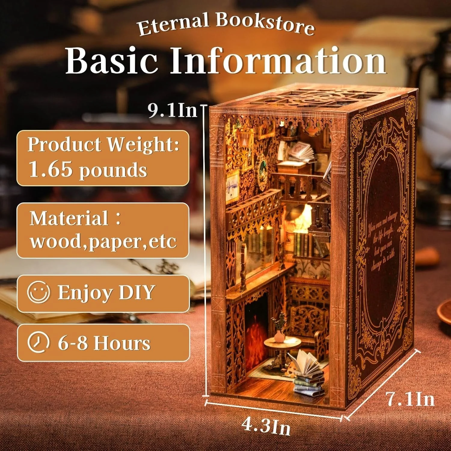 Eternal Bookstore YS05 Kit DIY Book Nook 3D Miniature avec LED – Puzzle Maison - Image 9