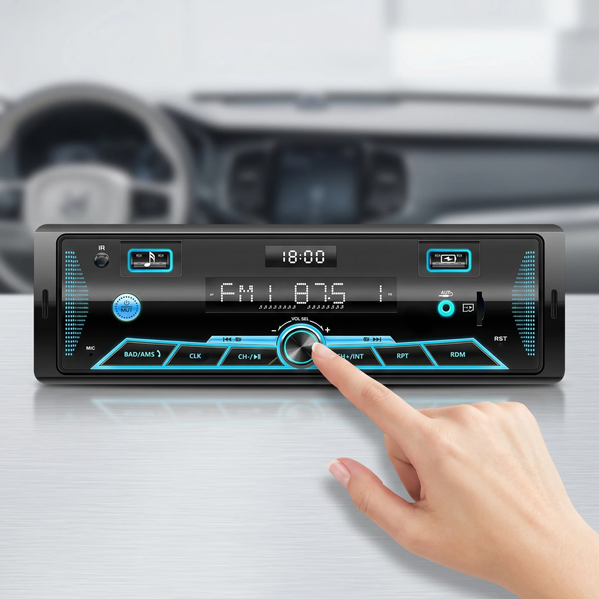 Autoradio Bluetooth 5.0 RDS 1DIN LCD USB SD AUX FM AM 7 Couleurs