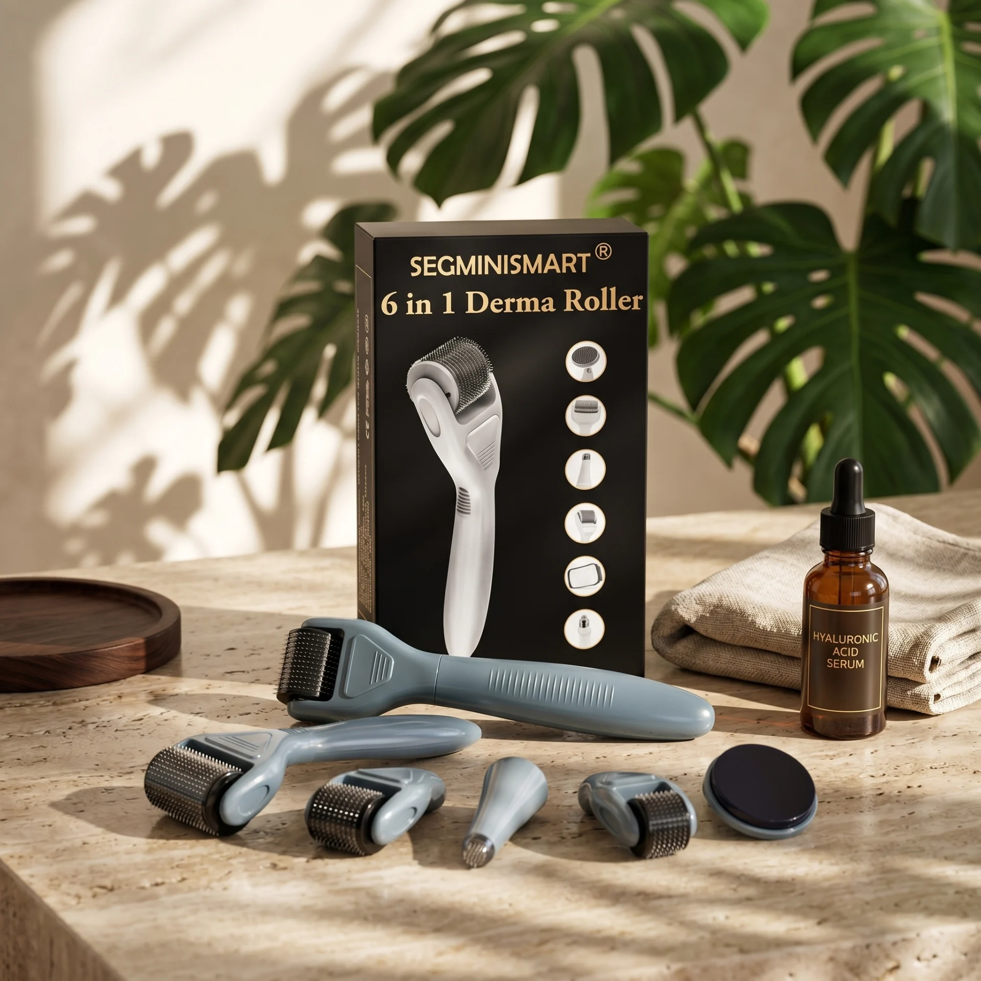 Derma roller 6-en-1 kit micro-aiguilles régénération peau