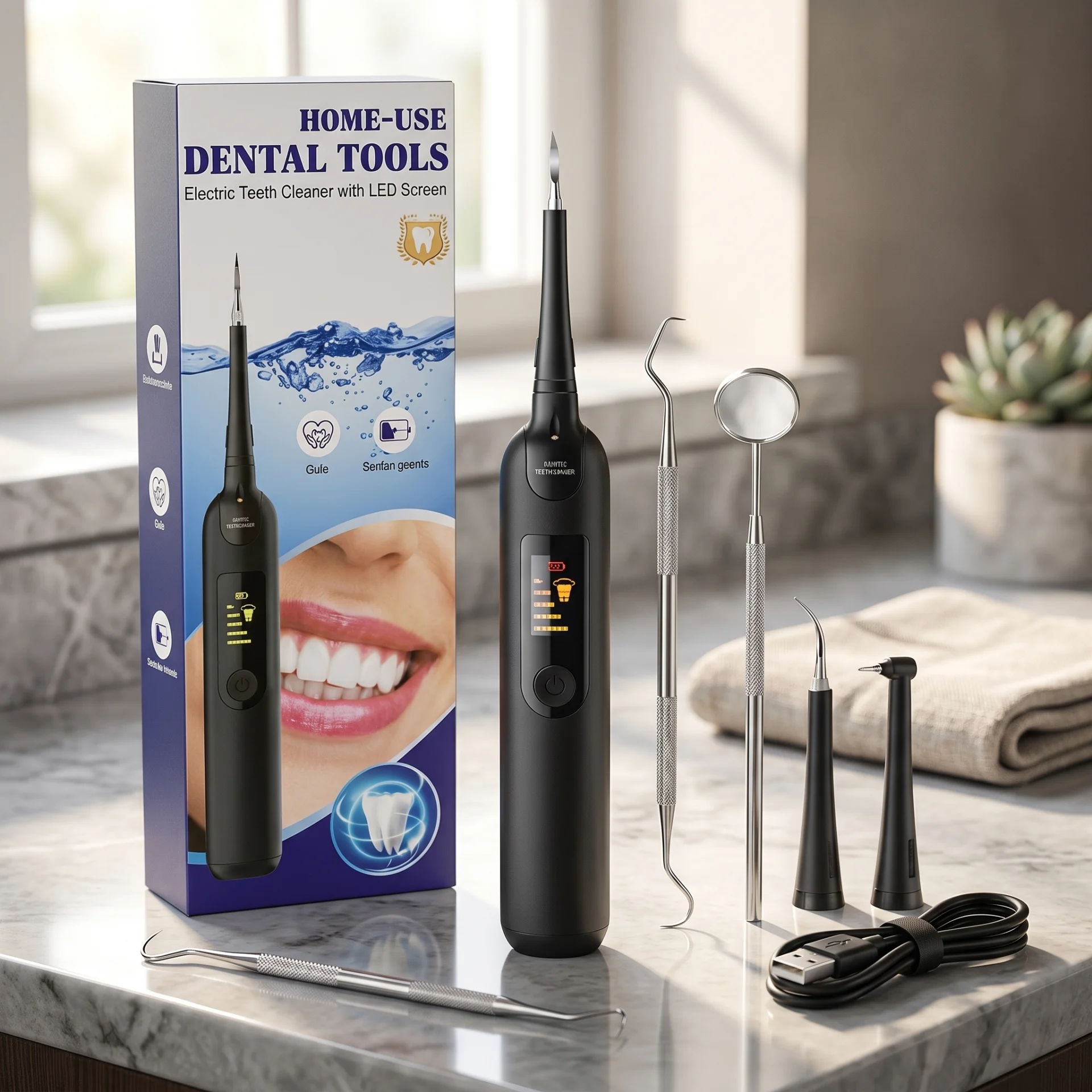 Détartreur dentaire électrique rechargeable LED noir