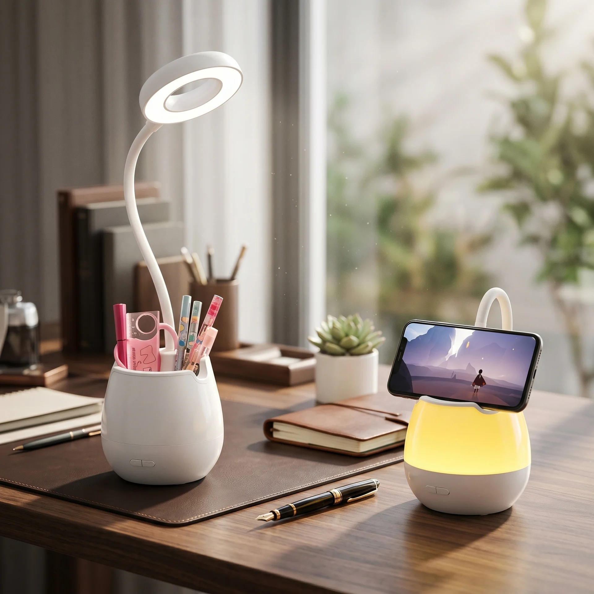 Lampe bureau LED AERB avec porte-stylo support téléphone