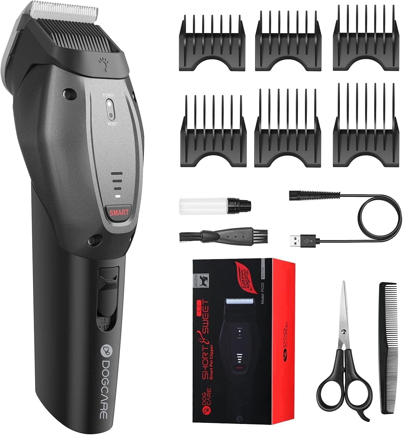 DOGCARE PC02 Tondeuse électrique sans fil pour chiens et chats - Gris