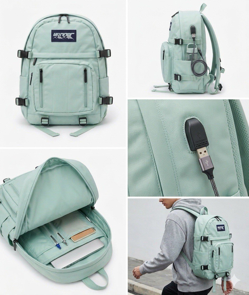 Sac à Dos Unisexe Bleu Aqua Winner 20L Polyester USB École Voyage Résistant - Image 8
